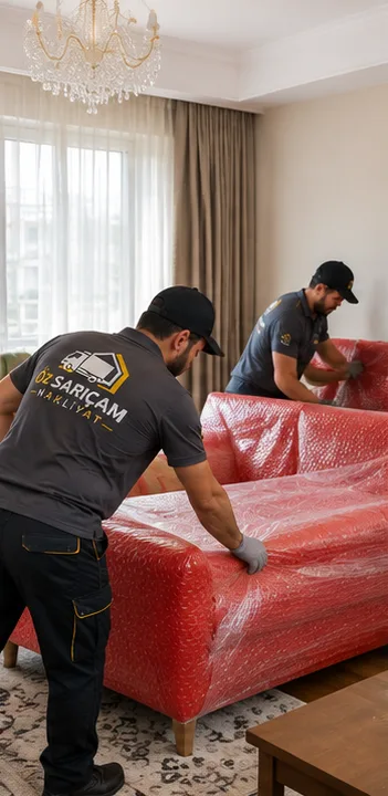 Koltuğun balonlu naylonla paketlenmesi